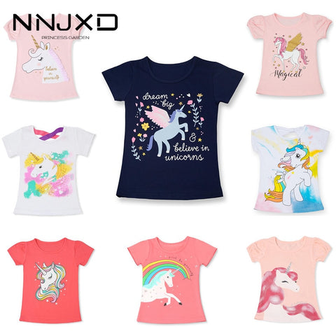 Fashion Unicorn Girls T-shirt Children Short Sleeves