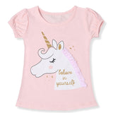 Fashion Unicorn Girls T-shirt Children Short Sleeves