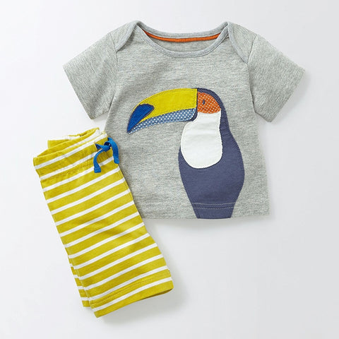 1-6 Years Cartoon Parrot Print Baby Boys Clothing Sets